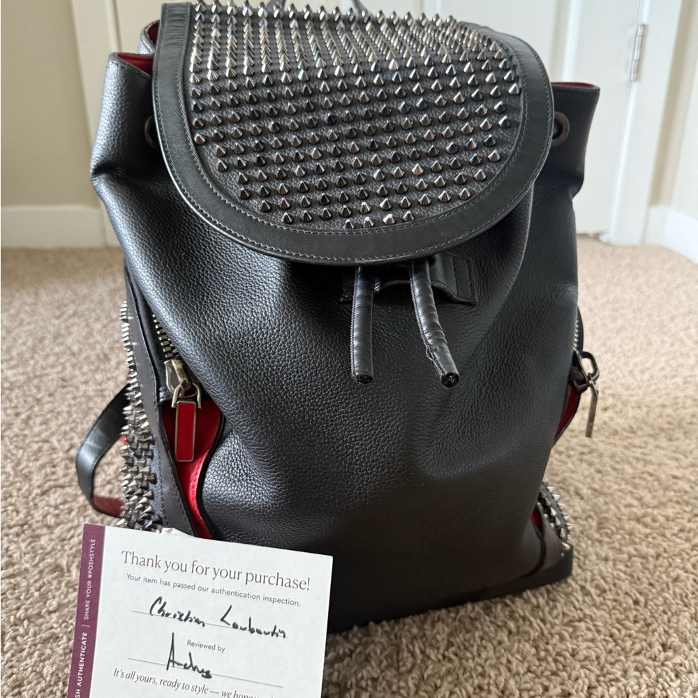 Christian Louboutin Black and Silver Studded Backpack